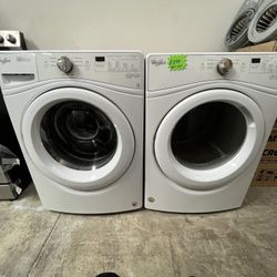 WHIRLPOOL WHITE FRONT LOAD WASHER AND GAS DRYER