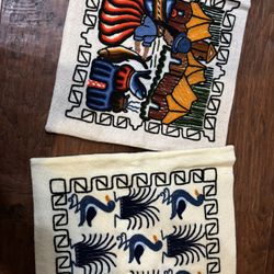 Vintage Peruvian Hand Woven Embroidery Uros Island Floating Village Pillowcases