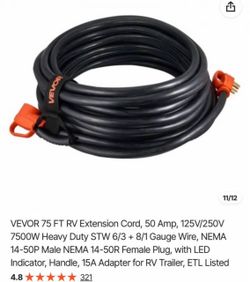 VEVOR 75 FT RV Extension Cord 50 Amp