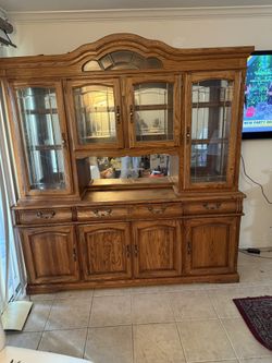 Solid Oak Sideboard Display Cabinet Four Door Four Drawer