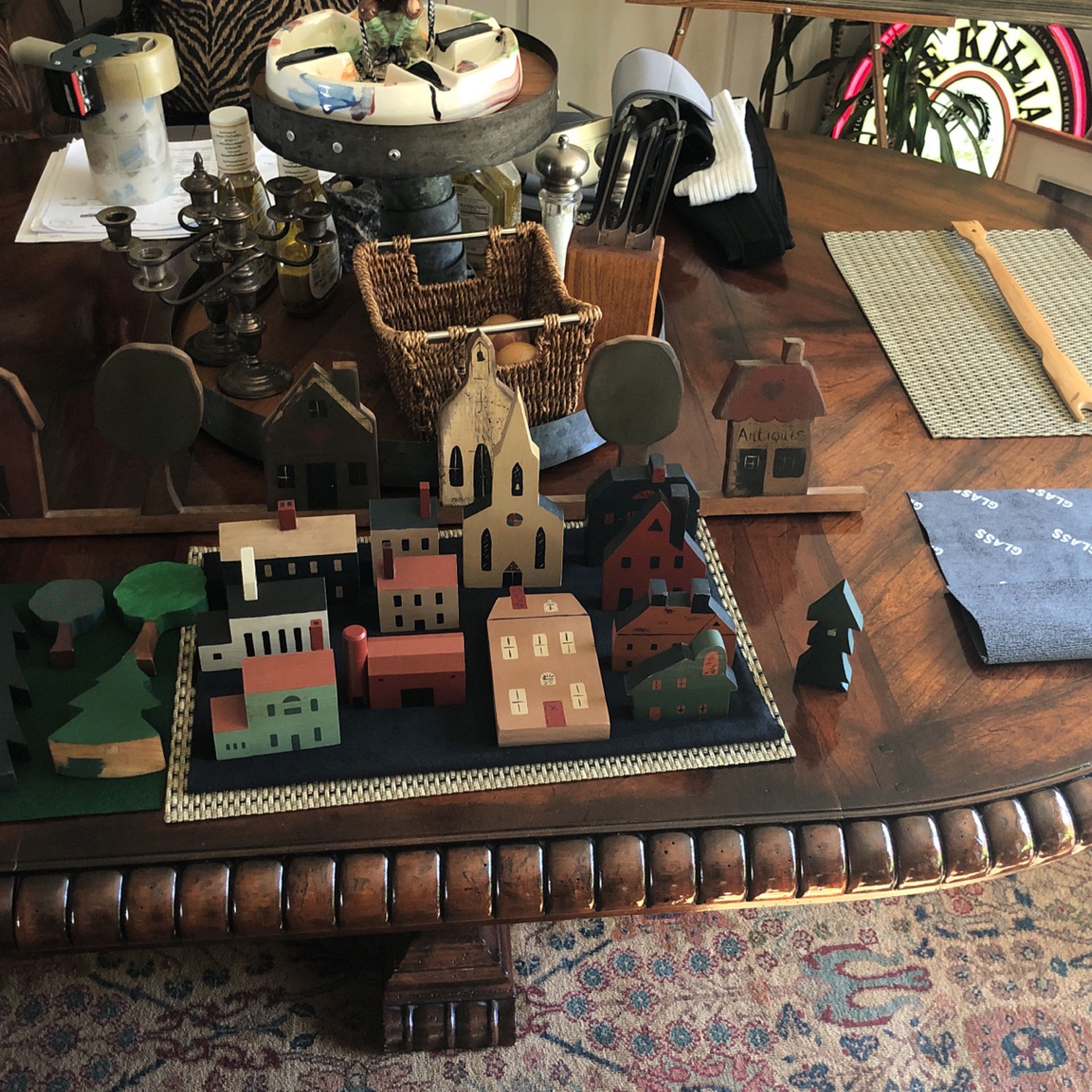 Vintage Small Buildings, Barns, Homes, Trees 18 Total Pieces And One Has 6 On A String So Really 24