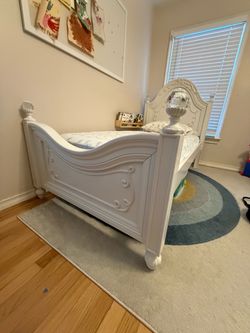 Rooms 2 Go Disney Princess Bed and Mattress and Pottery Barn Unicorn Sheet Set