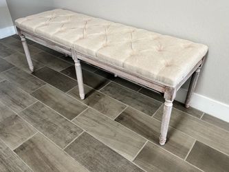 Tufted Upholstered Bench with Distressed Wood Legs