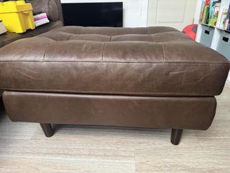 Dark Brown Leather Ottoman by Article 