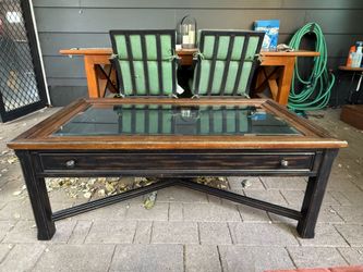 Wood Coffee Table w/Glass Top and Drawer