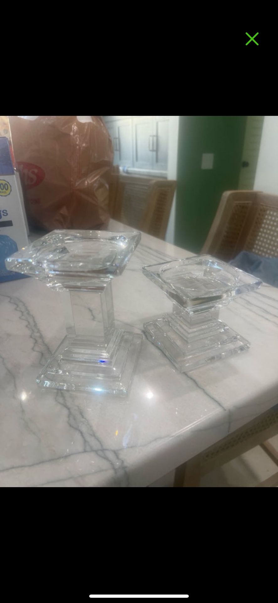 Set Of 2 Waterford Crystal Metropolitan Square Pillar Candle Holders $100