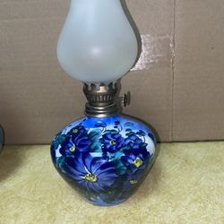 8.5 inches with Glass Handmade Hand painted Imported From Greece Ceramic Oil Lamp  
