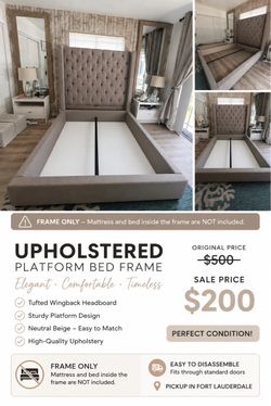 Queen Platform Bed Frame with Wingback Headboard