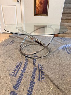 Modern Oval Glass & Chrome Coffee Table