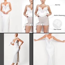 Shapewear Dress Deep V Neck Lace Cocktail Maxi Dresses for Women