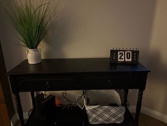 Black Wood Console Table with Two Drawers