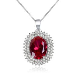 925 Silver Fashion Necklace Micro-inlaid Large Pigeon Blood Ruby Clavicle Chain Red Tourmaline Garnet Pendant Fine Jewelry Women   Metal type: sterlin