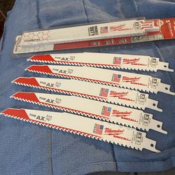 Milwaukee metal blades 5pack and the ax blades 9”  5 pack both packs for $35.00 CASH ONLY PICK UP ONLY ALL SALES FINAL