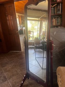 Vintage Cheval Floor Mirror Dark Wood Frame