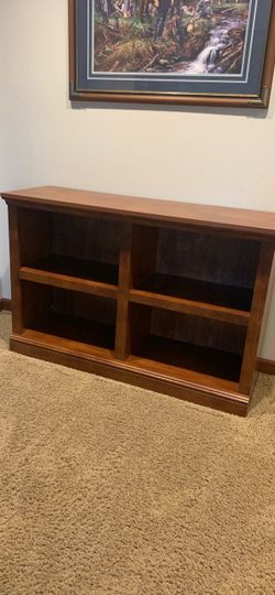Low Wooden Bookcase with Two Shelves