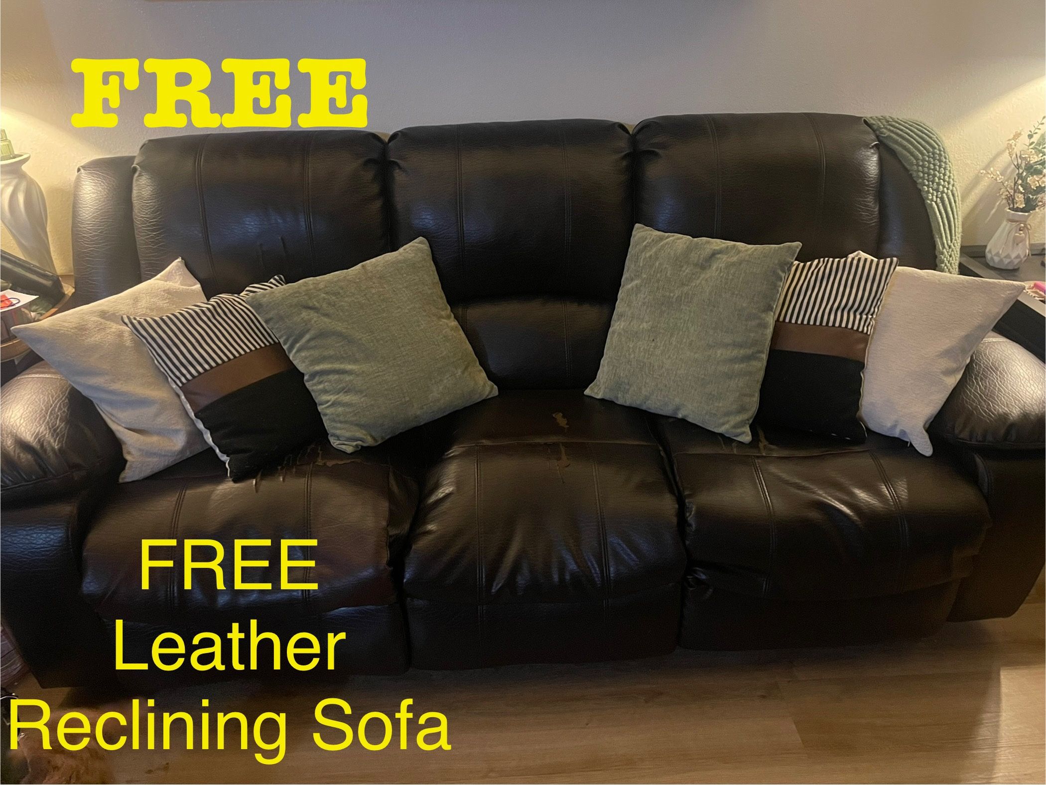 FREE CHOCOLATE BROWN LEATHER Reclining SOFA