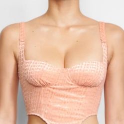 SKIMS Size 4X Logo Velvet Zipper Corset Crop Top PEACH NWT AP-BUS-1511