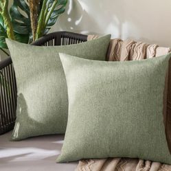 MIULEE Pack of 2 Decorative Outdoor Solid Waterproof Throw Pillow Covers Faux Linen Garden Farmhouse Cushion Cases for Patio Tent Balcony Couch Sofa 1