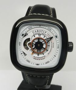 Men's Industrial Automatic Mechanical Black Case White Heartbeat Dial 43mm Watch