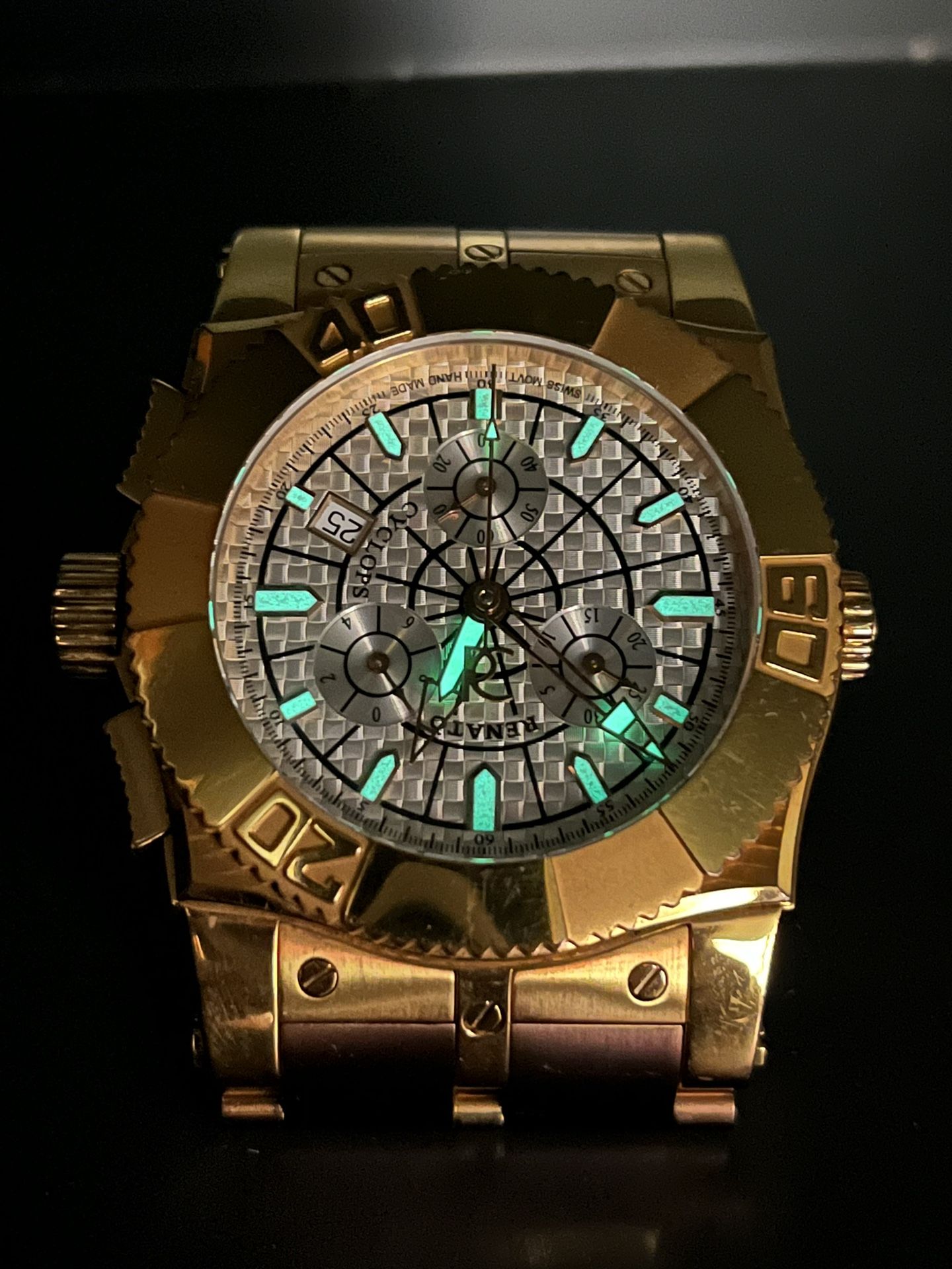RENATO CYCLOPS SWISS CHRONOGRAPH 22 JEWEL GOLD LIMITED #8/360 WRISTWATCH