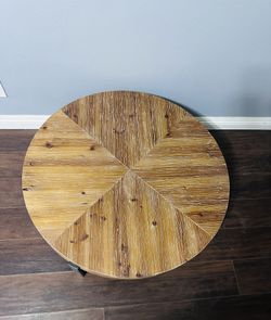 Modern Retro Splicing Round Coffee Table, Fir Wood Table Top with Cross Legs Base - ModernLuxe