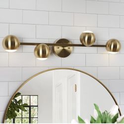 New 29” L LED Modern Brass 4-Light Wall Sconce with Globe Metal Shade Gold Vanity Sputnik Light 