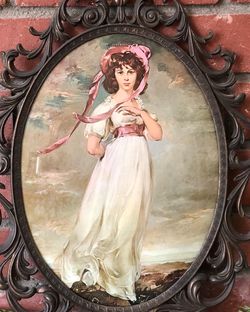 Vintage Oval Brass Florentine Framed Print, Made in Italy.