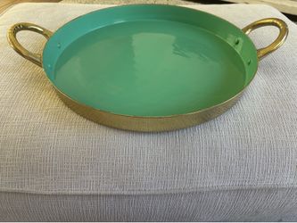 Large Turquoise & Gold Decorative Serving Tray | 15.5” Round