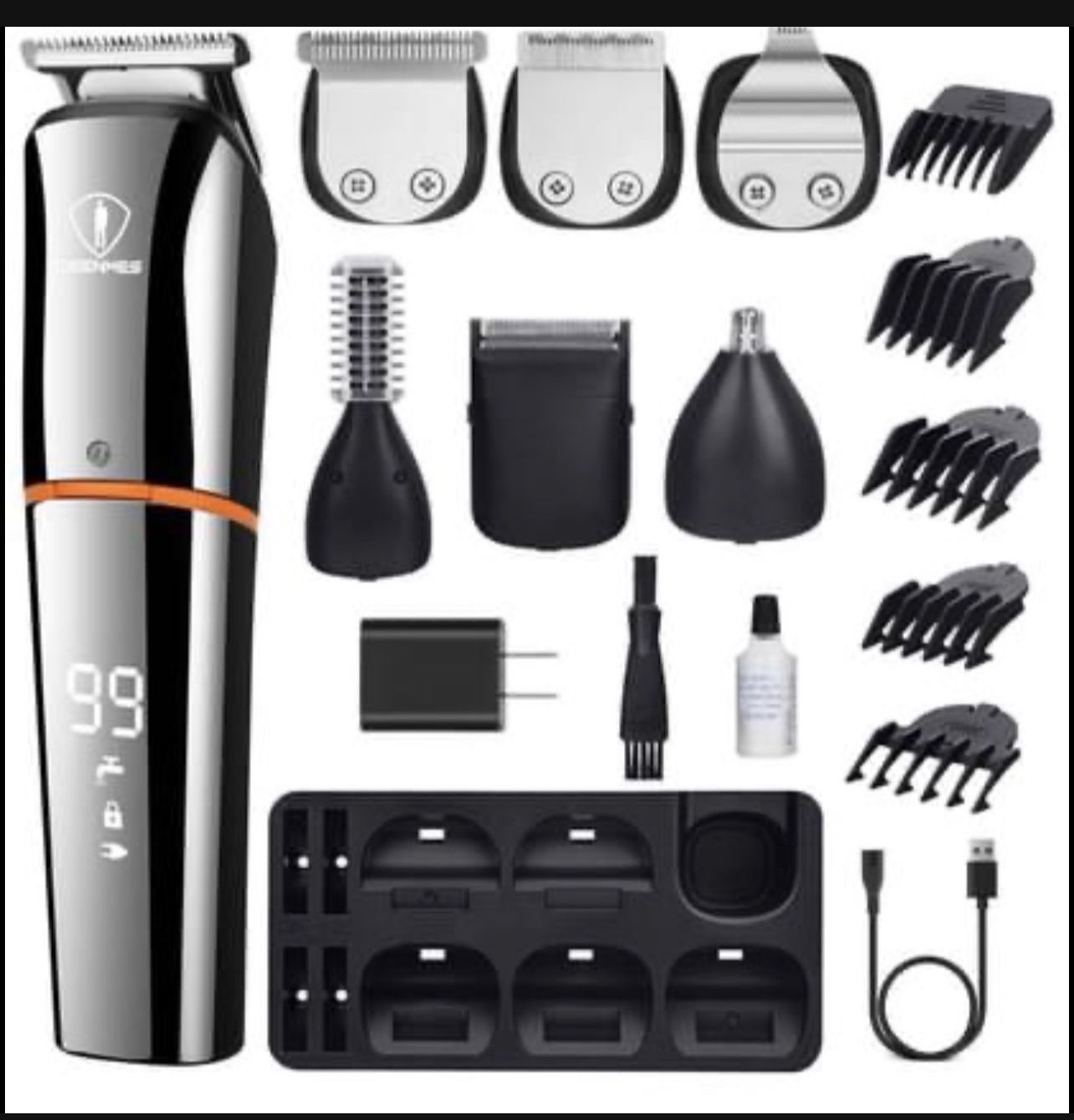 6 In 1 Hair Clippers Cordless Waterproof Multi-functional Grooming Kit USB Rechargeable Hair Trimmer for Nose Ear Facial Hair Body Trimmer