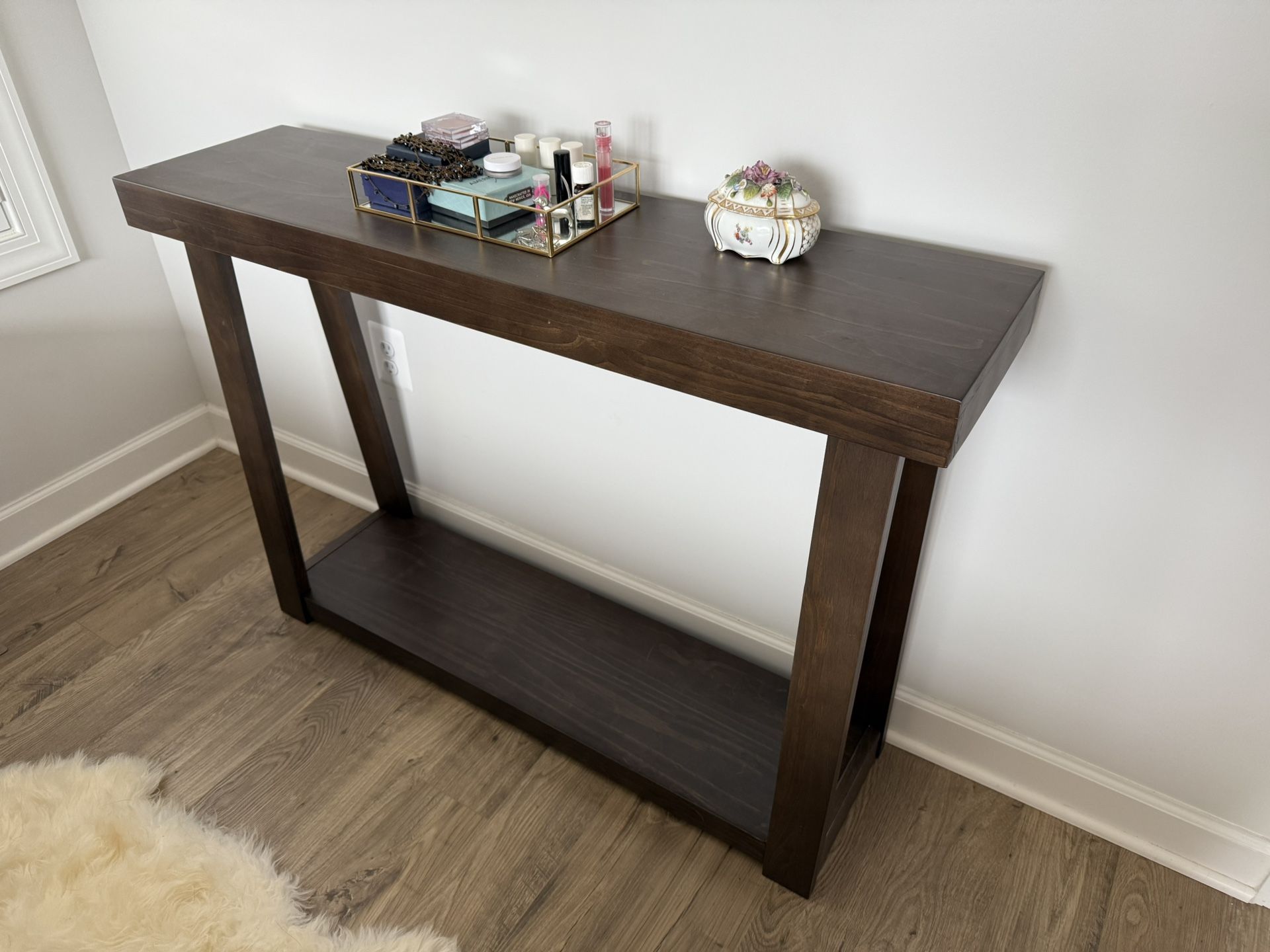 Solid Wood Farmhouse Console Table With Shelf