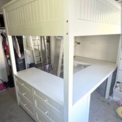Pottery Barn White Loft Bed w/ Desk & Drawers 