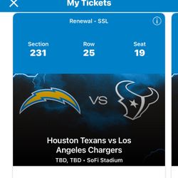 4 - Chargers v Texans (TBD-December 27-28, 2025) $125 Each - OBO