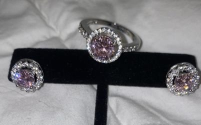 Pink Hearts Set In Sterling Silver