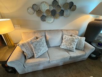 Light Gray Fabric 3-Seat Sofa with Throw Pillows
