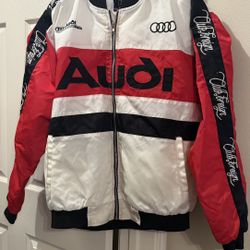 Vintage Audi Sport Racing Bomber Jacket Red/Black/White Size XL 
