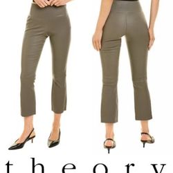 THEORY Leather Yoke Urban St Crop Pants Grey Slate Sz 10