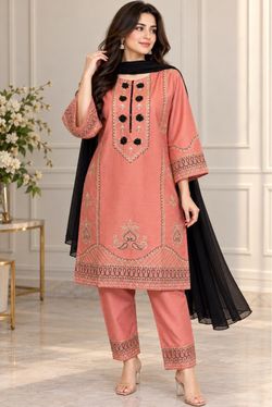 Cotton embroidered suit on sale