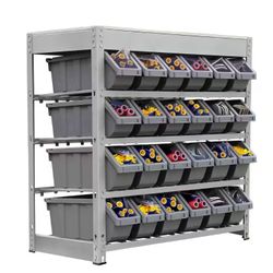 NEW IN BOX Gray 4-Tier Botless Bin Storage System Garage Storage Rack (24 Plastic Bins in 4 Tier)