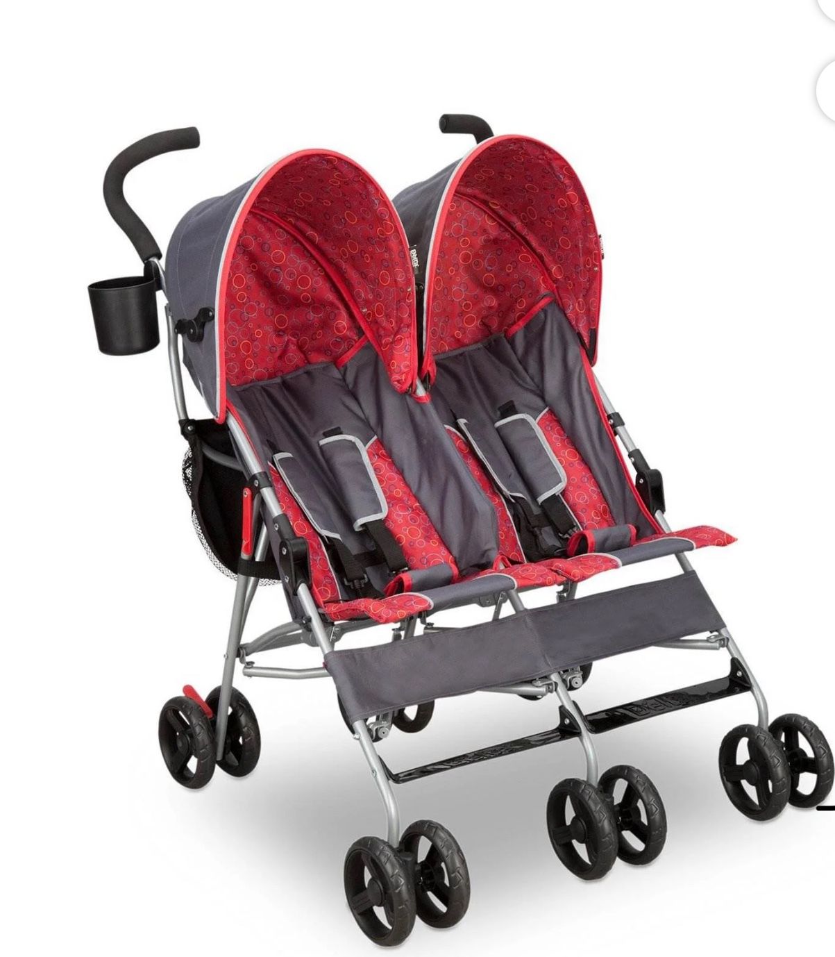 Delta Children LX 35 Pound Side by Side Double Convenience Stroller, Red & Gray