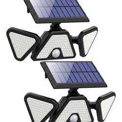 Solar Outdoor Lights, 3 Heads Motion Sensor Outdoor Lights, 203 LED IP 65 Waterproof Solar Flood Security Lights for Front Door Yard Garage, 2 Pack
