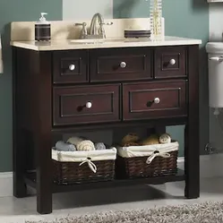 36" Espresso Bathroom Vanity Cabinet 4 Drawers Marble Countertop/Backsplash White Sink & Brushed Nickel Faucet