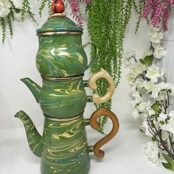 RARE Vintage Mackenzie-Childs Stacking Teapot Set Victoria & Richard Era – Handcrafted in Aurora, NY