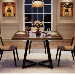 Lesley Industrial Brown Engineered Wood 31.5 in. Pedestal Dining Table with Metal Base, Small Kitchen Table (Seats 4)