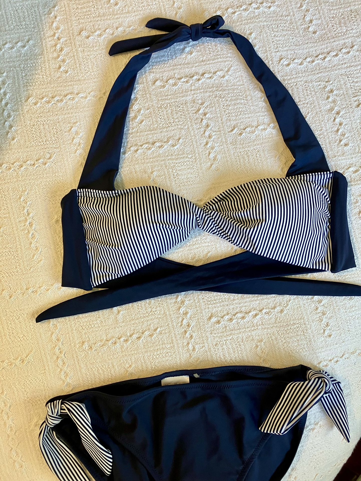 NEW Super Cute Navy Pinstripe Halter Bikini