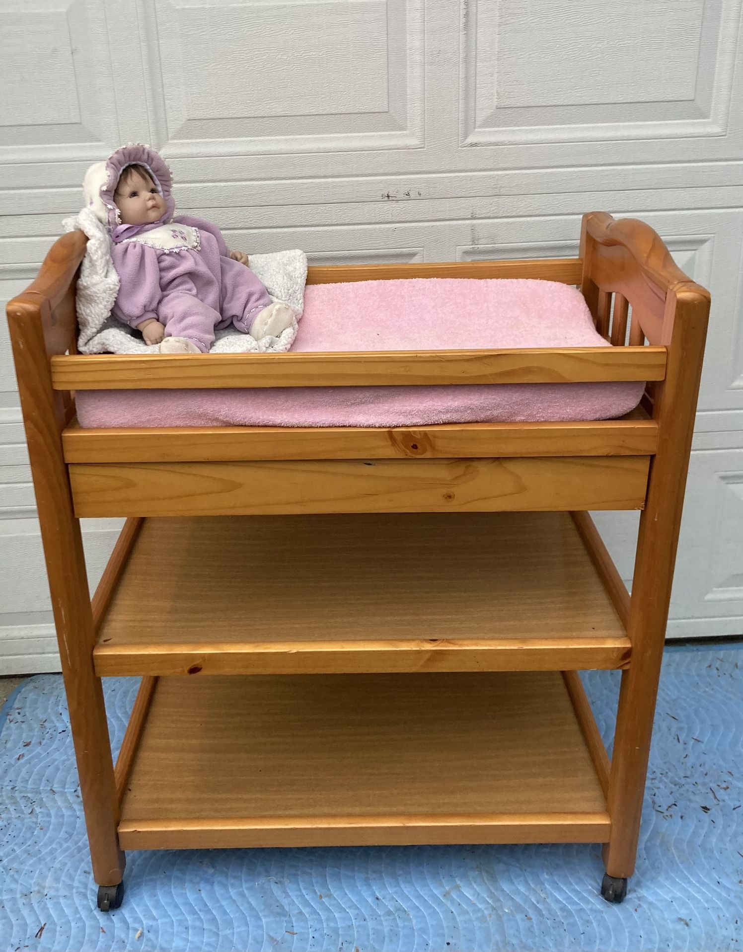 Oak Baby Changing Table With Drawer & Accessories