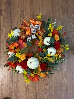 Fall Handmade Wreath with White Pumpkins