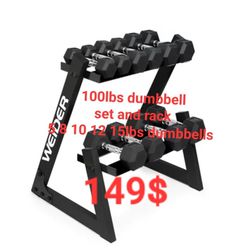 NEW IN BOX - Dumbbells Weider Weight set - 5lbs 8lbs 10lbs 12lbs 15lbs + rack - 100lbs total weight, 149$ 