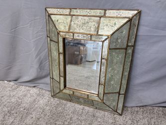 Floral Painted Antiqued Gilded Trim Mirror