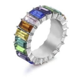 Colorful Rainbow Zircon Wide Rings for Women 8