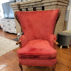 Antique Red Wing Back Chair 